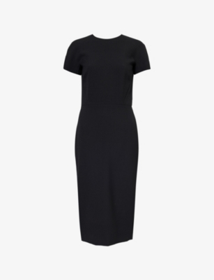 Shop Victoria Beckham Women's Black Round-neck Fitted Stretch-woven Blend Midi Dress