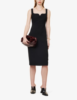 Shop Victoria Beckham Women's Black Slim-fit Sweetheart-neck Stretch-woven Blend Midi Dress