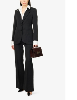 Shop Victoria Beckham Womens Black Single-breasted Patch-pocket Woven-blend Blazer