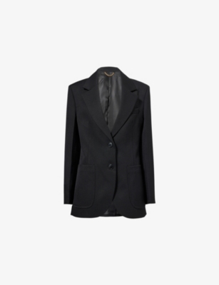 Victoria Beckham Womens Black Single-breasted Patch-pocket Woven-blend Blazer