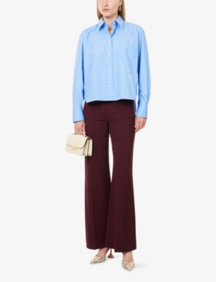 VICTORIA BECKHAM WOMENS BRAND-EMBROIDERED PATCH-POCKET COTTON-POPLIN SHIRT OXFORD BLUE 