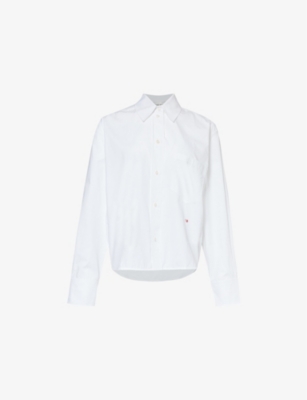 Shop Victoria Beckham Women's White Brand-embroidered Patch-pocket Cotton-poplin Shirt