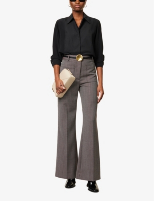 VICTORIA BECKHAM WOMENS BLACK CONTRAST-PANEL SILK SHIRT 