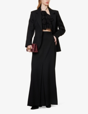Shop Victoria Beckham Women's Black Pleated High-rise Woven-blend Midi Skirt