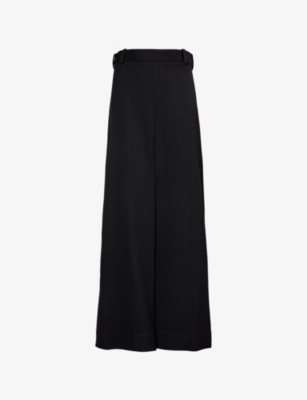 Shop Victoria Beckham Women's Black Pleated High-rise Woven-blend Midi Skirt