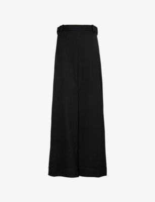 VICTORIA BECKHAM WOMENS BLACK PLEATED HIGH-RISE WOVEN-BLEND MIDI SKIRT 