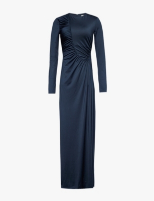 VICTORIA BECKHAM: Long-sleeved ruched-front stretch-jersey gown