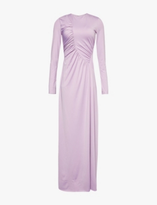 VICTORIA BECKHAM: Long-sleeved ruched-front stretch-jersey gown