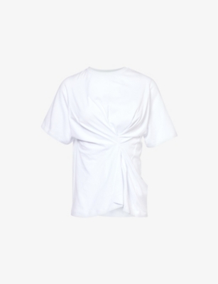Shop Victoria Beckham Womens White Twist Cotton-jersey T-shirt