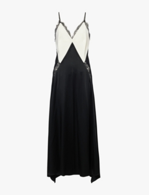 VICTORIA BECKHAM: Contrast-panel lace-trim woven maxi dress