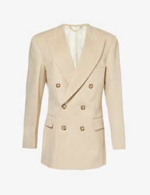 Shop Victoria Beckham Double-breasted Boxy-fit Wool And Cashmere-blend Blazer In Bone