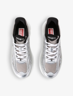 Shop Kenzo Pace Runner Brand-embellished Mesh And Shell Low-top Trainers In Silver Com