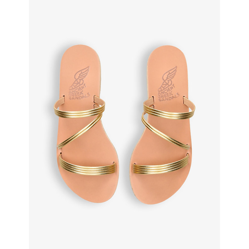 Shop Ancient Greek Sandals Womens Gold Ermodiki Quilted Metallic-leather Sandals