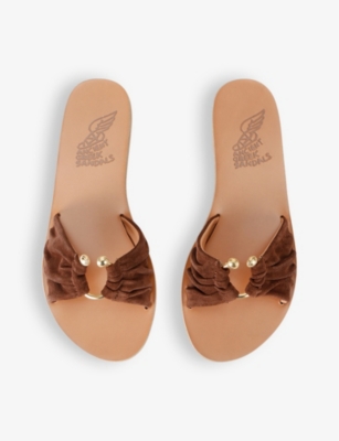 Shop Ancient Greek Sandals Nektaria Ring-embellished Flat Suede Sandals In Brown