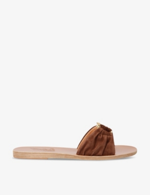 Shop Ancient Greek Sandals Nektaria Ring-embellished Flat Suede Sandals In Brown