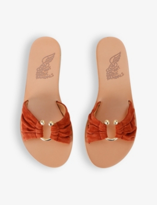 Shop Ancient Greek Sandals Women's Rust Nektaria Ring-embellished Flat Suede Sandals