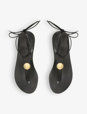 Shop Ancient Greek Sandals Women's Black Persephone Gold-tone Applique Leather Sandals