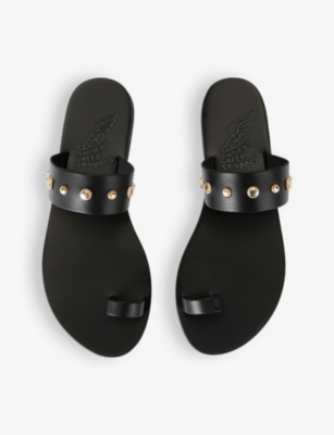 Shop Ancient Greek Sandals Women's Black Thalia Bee Pendant-embellished Flat Leather Sandals