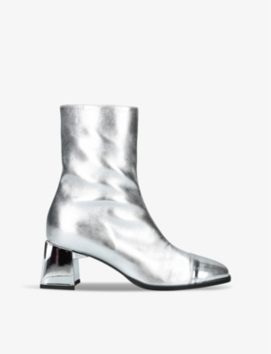 Carel Womens Silver Oden Block-heel Metallic-leather Heeled Ankle Boots In Silver