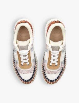 Shop Chloé Chloe Women's Rust Comb Nama Embroidered Suede And Recycled Mesh Trainers