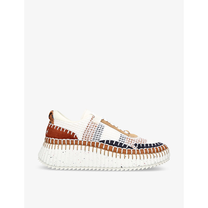 Shop Chloé Chloe Women's Rust Comb Nama Embroidered Suede And Recycled Mesh Trainers