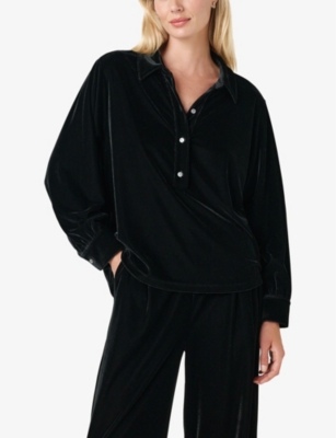 THE WHITE COMPANY S THE WHITE COMPANY OPEN-COLLAR BUTTON-UP STRETCH-VELVET SHIRT 