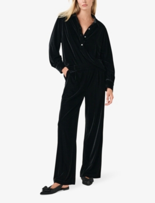 THE WHITE COMPANY: Pleated wide-leg mid-rise stretch-velvet trousers