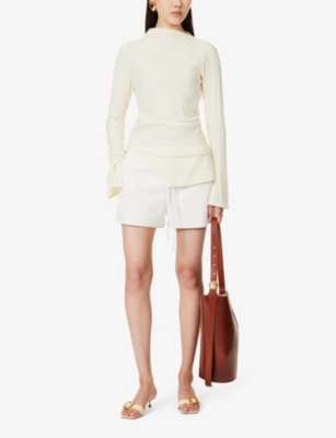 Shop Nanushka Womens White Amil Drawstring Waist Faux-leather Shorts