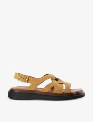 Shop Dune Women's Tan-suede Leebra Cross-strap Suede Flatform Sandals