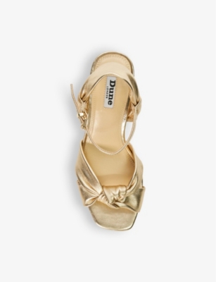 Shop Dune Women's Gold-leather Kaino Tie-knot Metallic-leather Heeled Wedges