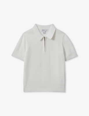 Shop Reiss Boys Optic White Kids Burnham Half-zip Short-sleeve Knitted Polo 3-13 Years