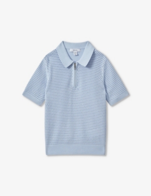 Shop Reiss Boys Soft Blue Kids Burnham Half-zip Short-sleeve Knitted Polo 3-13 Years