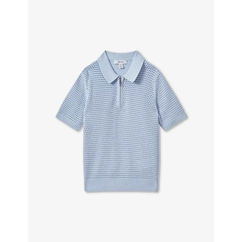 Shop Reiss Boys Soft Blue Kids Burnham Half-zip Short-sleeve Knitted Polo 3-13 Years