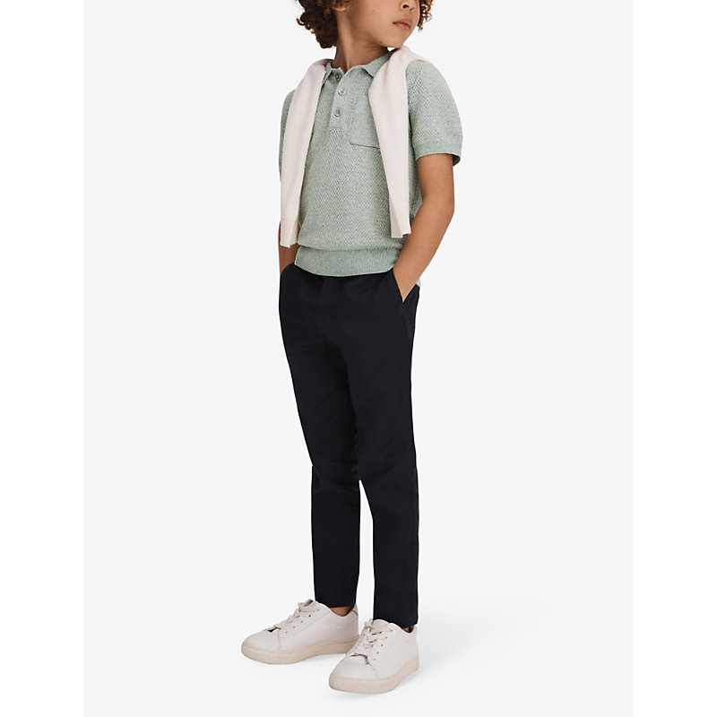 Shop Reiss Boys Sage Melange Kids Demetri Half-button Short-sleeve Cotton Polo 3-13 Years