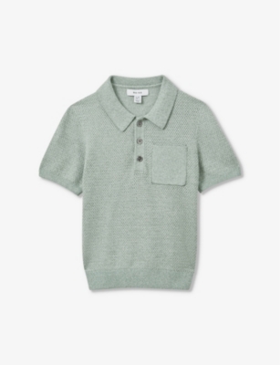 Shop Reiss Demetri Half-button Short-sleeve Cotton Polo 3-13 Years In Sage Melange