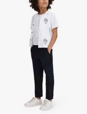 Shop Reiss Boys White Kids Aurora Cactus-embroidered Short-sleeve Cotton Shirt 3-14 Years