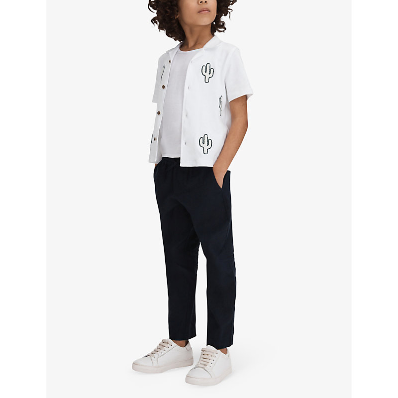 Shop Reiss Aurora Cactus-embroidered Short-sleeve Cotton Shirt 3-14 Years In White