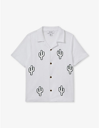 REISS: Aurora cactus-embroidered short-sleeve cotton shirt 3-14 years