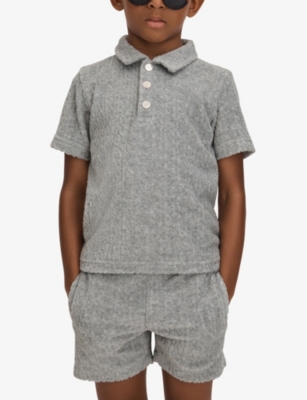 Shop Reiss Boys Soft Grey Kids Iggy Short-sleeved Textured Cotton-blend Polo