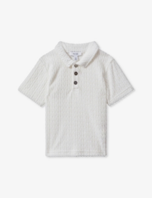 Shop Reiss Boys White Kids Iggy Short-sleeved Textured Cotton-blend Polo