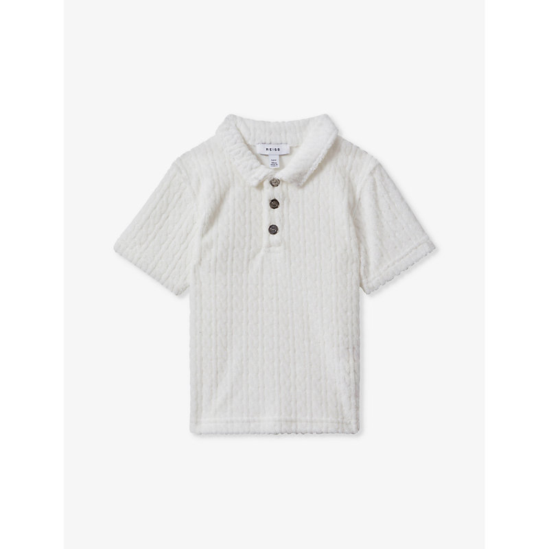 Shop Reiss Iggy Short-sleeved Textured Cotton-blend Polo In White