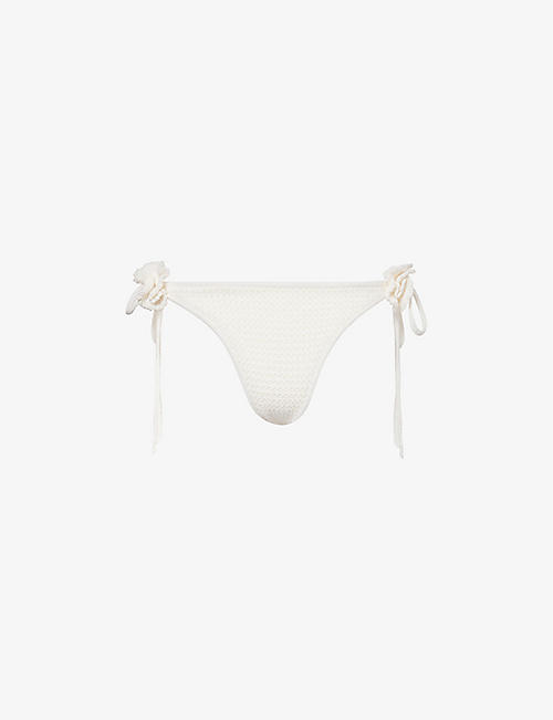 SELF-PORTRAIT: Floral-detail self-tie crochet bikini bottoms