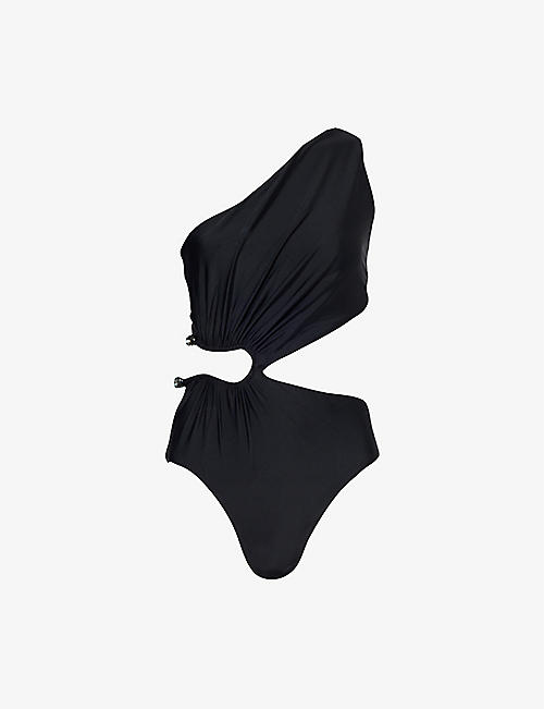 SELF PORTRAIT: Asymmetric-neck cut-out swimsuit
