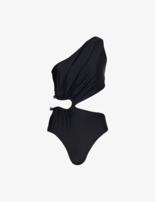 Shop Self-portrait Women's Black Asymmetric-neck Cut-out Swimsuit