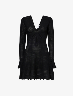 SELF PORTRAIT: Long-sleeved cut-out knitted mini dress
