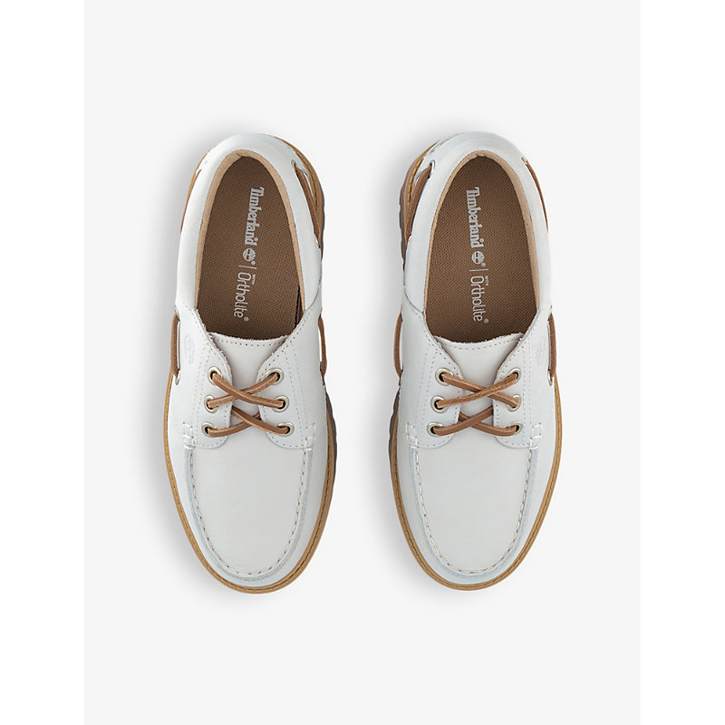 Shop Timberland Womens White Full Grain Stone Street Chunky-sole Leather Boat Shoes