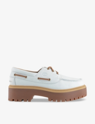 Shop Timberland Stone Street Chunky-sole Leather Boat Shoes In White Full Grain