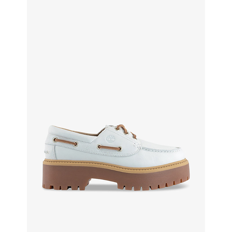 Shop Timberland Womens White Full Grain Stone Street Chunky-sole Leather Boat Shoes