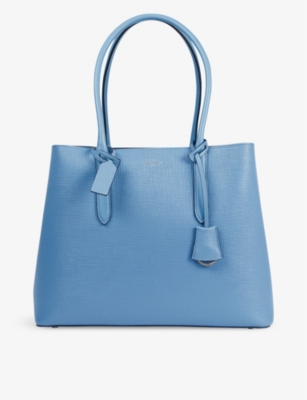 Smythson Womens Nile Blue Panama Business Grained-leather Tote Bag