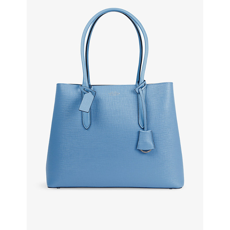 Smythson Womens Nile Blue Panama Business Grained-leather Tote Bag